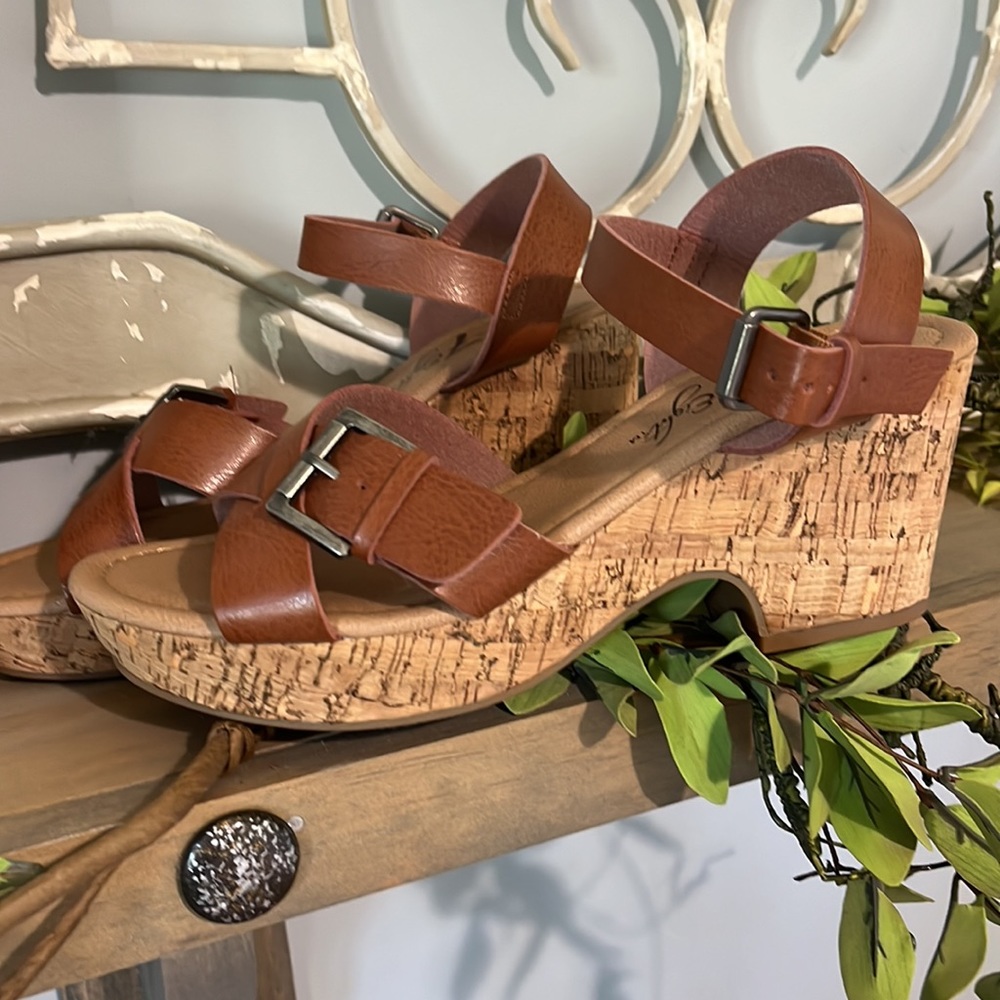 Sandals Vintage 7 Eight Wedge Cork Brown Size 8 Womens